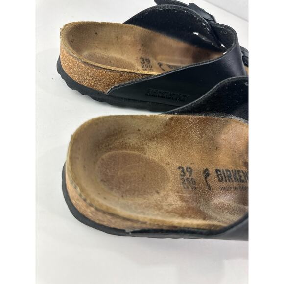 Birkenstock Arizona Slide Sandals 2 Strap Buckle Men's 6 Women's 8 Black Leather - Picture 9 of 16